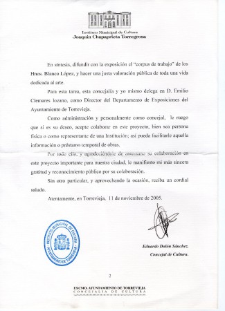 2/2 Carta del Instituto Municipal de Cultura Joaquín Chapaprieta Torregrosa